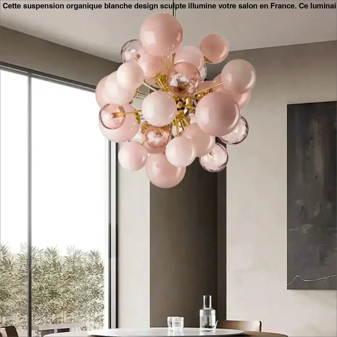 Suspension luminaire boules roses décoratives design élégant