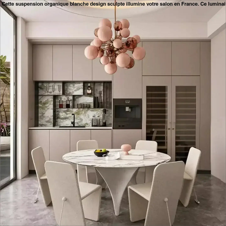 Suspension luminaire boules roses décoratives design élégant