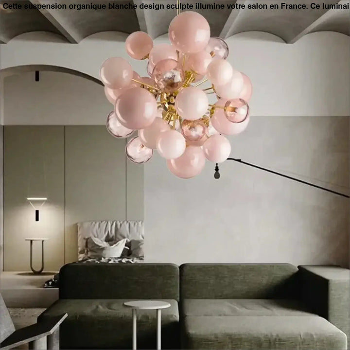 Suspension luminaire boules roses décoratives design élégant