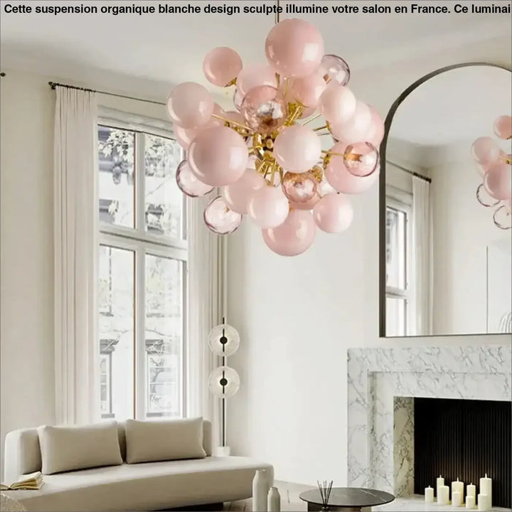 Suspension luminaire boules roses décoratives design élégant
