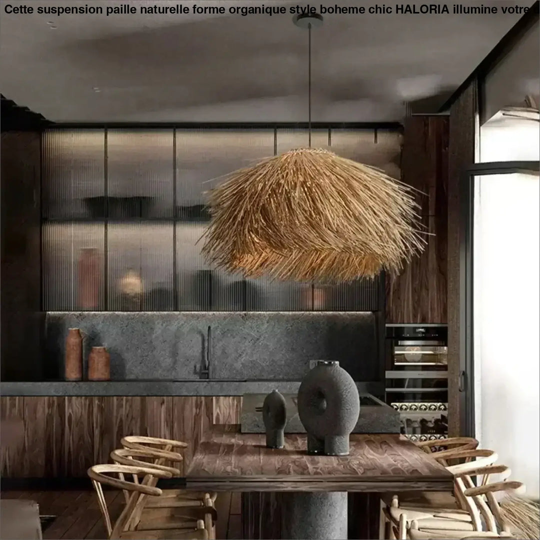 Suspension Paille Naturelle Forme Organique Style Bohème Chic