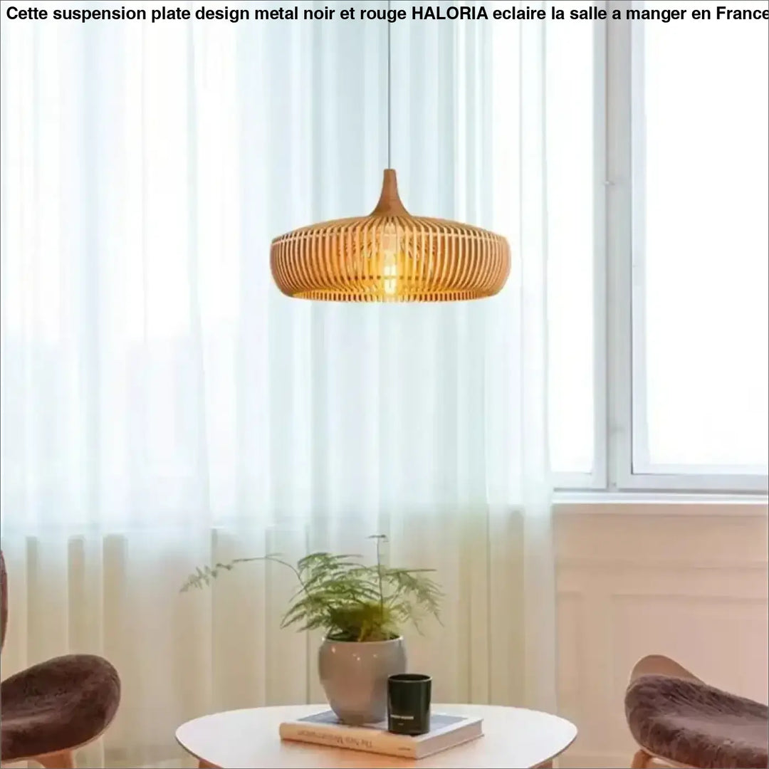 Suspension tissé en bois naturel design contemporain chic