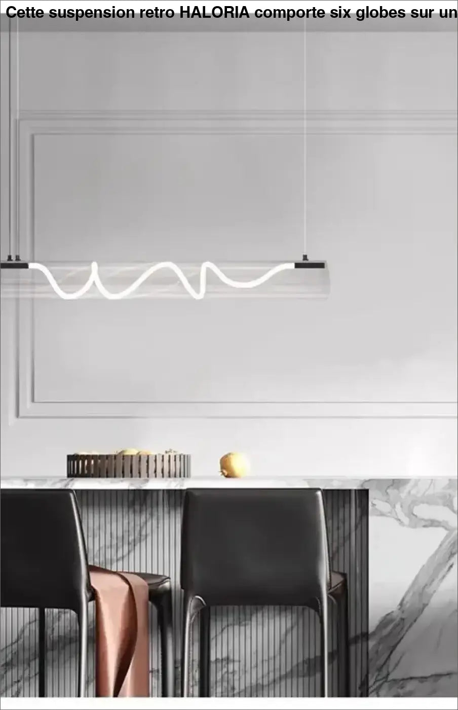 Suspension luminaire design tube en verre et LED torsadée

