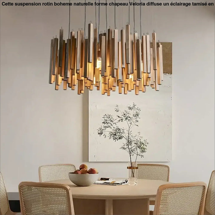 Suspension luminaire design tubes effet bois au style naturel