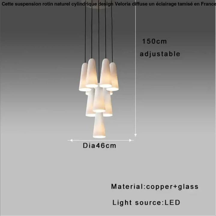 Suspension design cuivre avec verre blanc forme conique chic