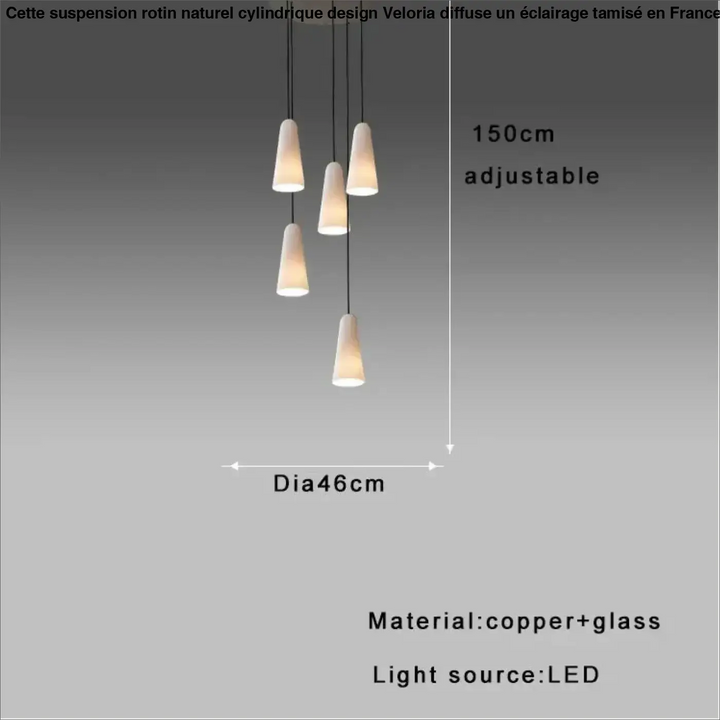 Suspension design cuivre avec verre blanc forme conique chic