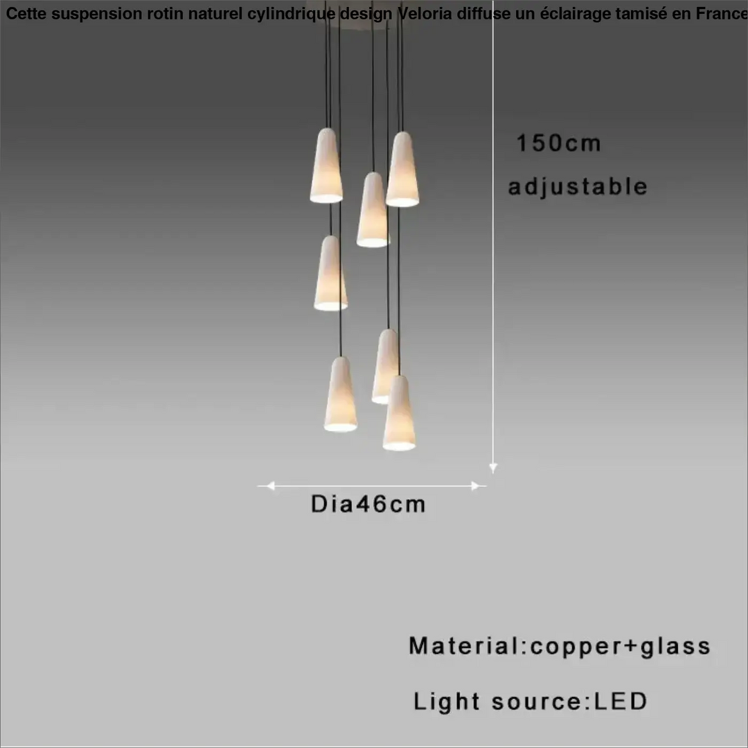 Suspension design cuivre avec verre blanc forme conique chic