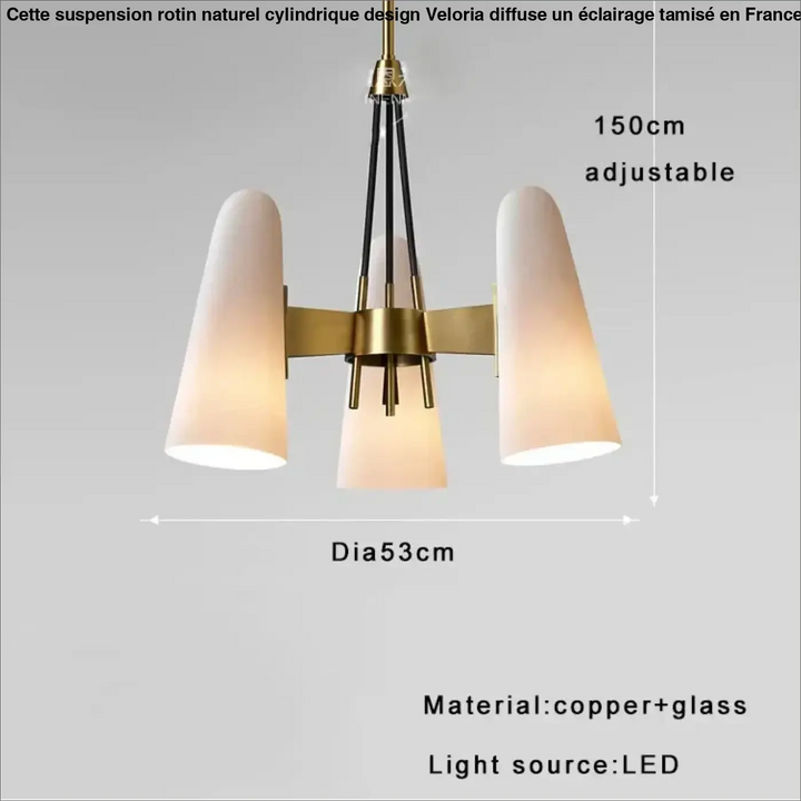 Suspension design cuivre avec verre blanc forme conique chic