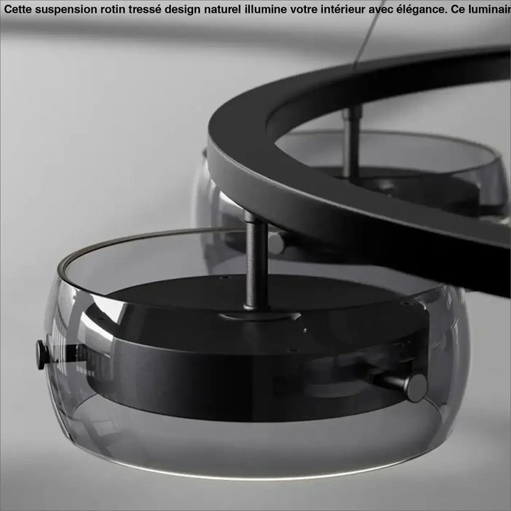 Suspension Luminaire Moderne Design Anneau Noir Avec Spots LED


