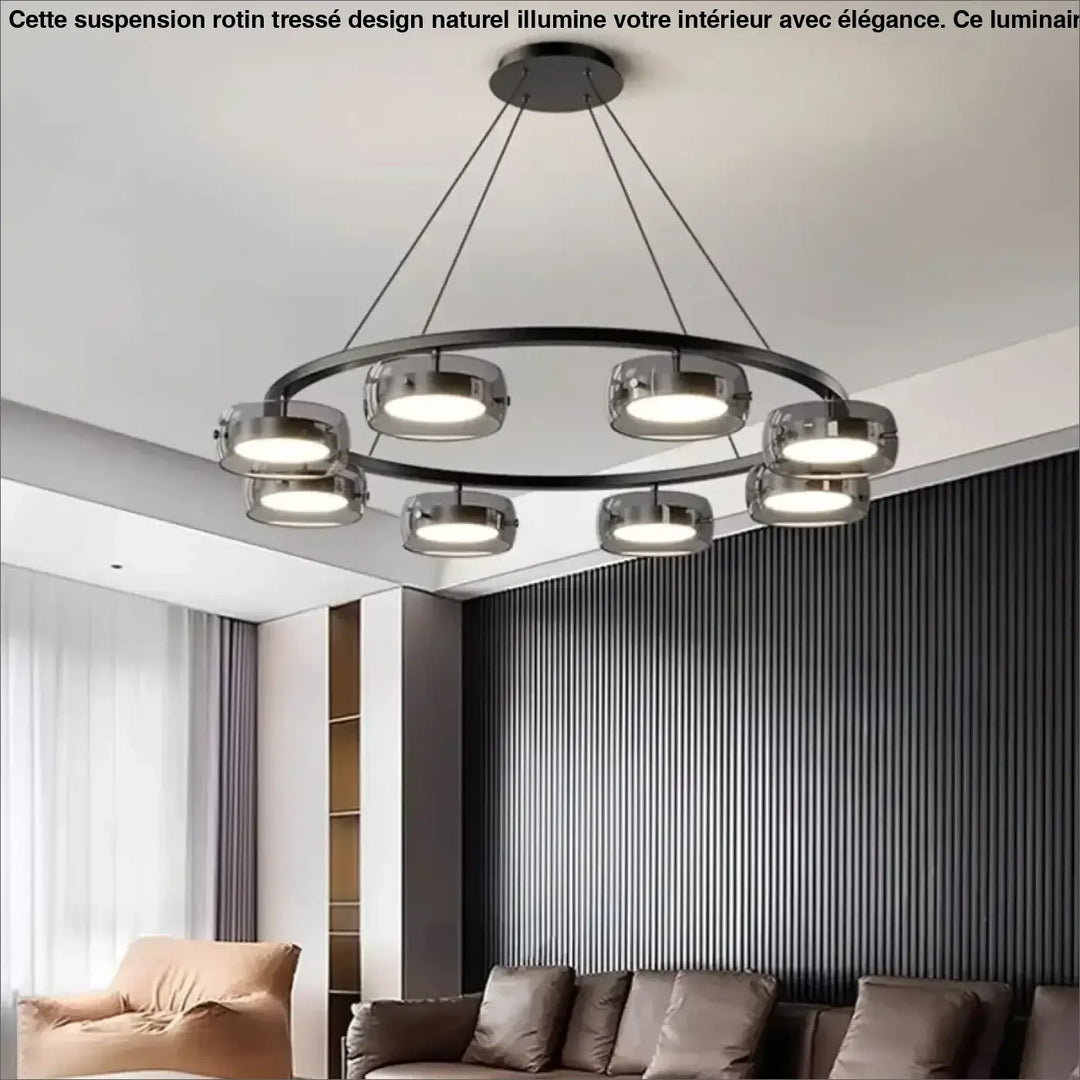 Suspension Luminaire Moderne Design Anneau Noir Avec Spots LED

