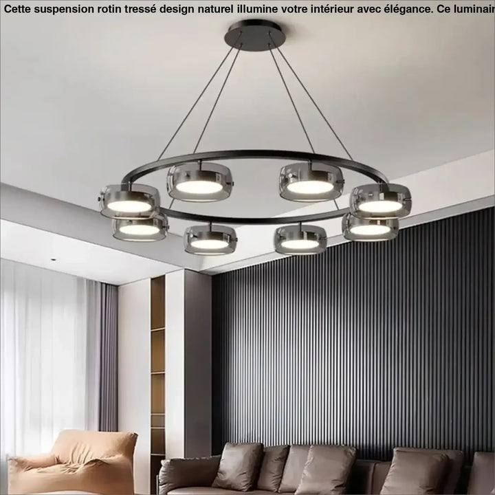 Suspension Luminaire Moderne Design Anneau Noir Avec Spots LED

