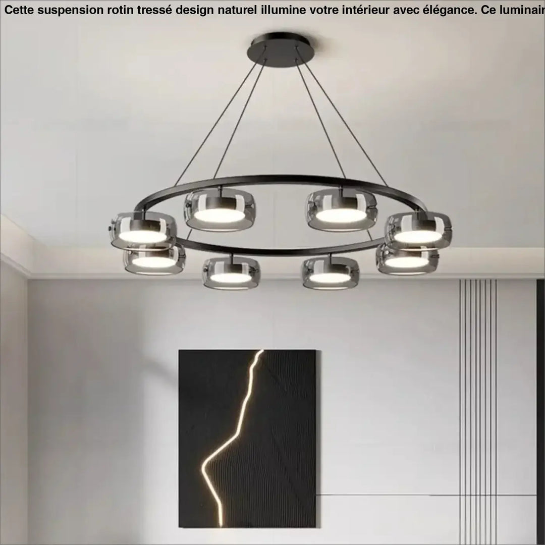 Suspension Luminaire Moderne Design Anneau Noir Avec Spots LED


