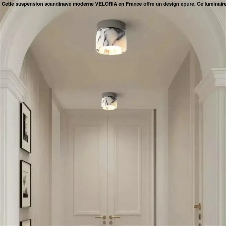 Luminaire plafonnier moderne marbré avec base grise élégante pour un éclairage intérieur contemporain