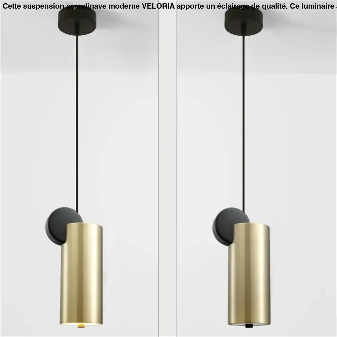 Suspension luminaire altis cylindre en métal doré brossé avec fixation noire design minimaliste moderne