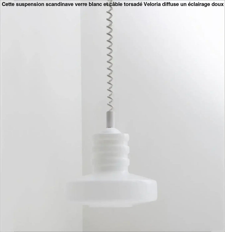 Suspension scandinave Verre Blanc et Câble Torsadé 