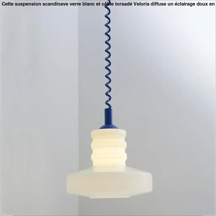 Suspension scandinave Verre Blanc et Câble Torsadé 