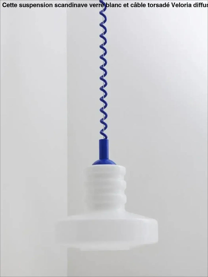 Suspension scandinave Verre Blanc et Câble Torsadé 