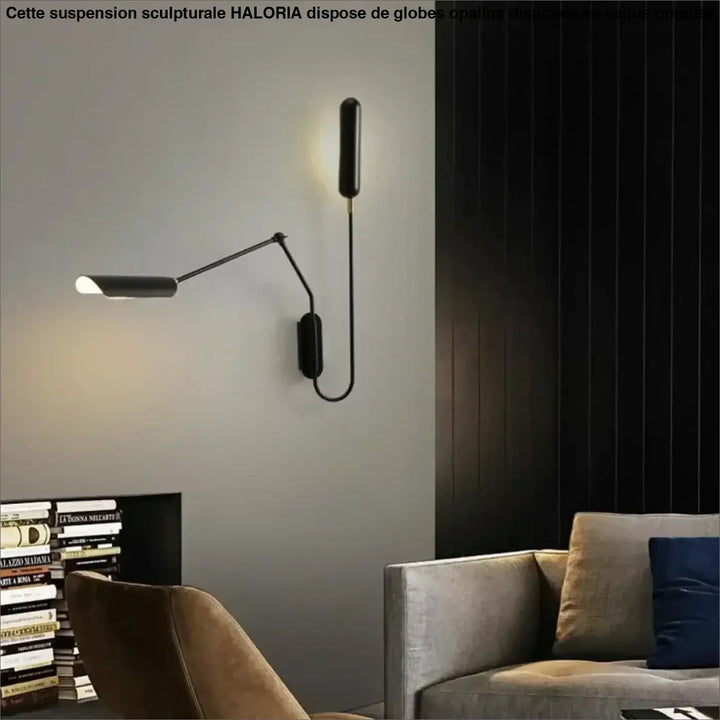 Applique Murale Noire Orientable à Bras Long Élégante