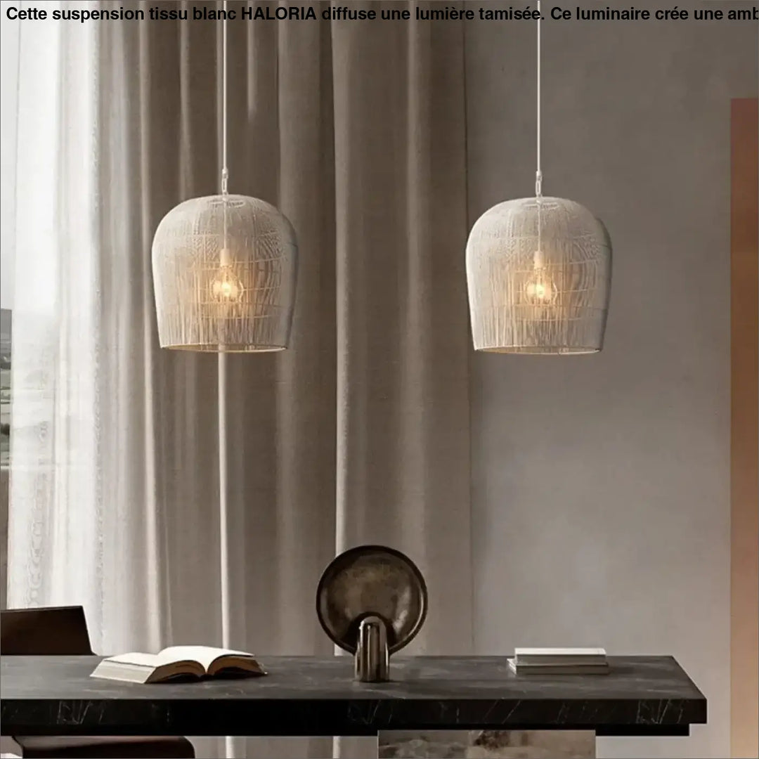 Suspension luminaire blanche en fil tissé au style moderne