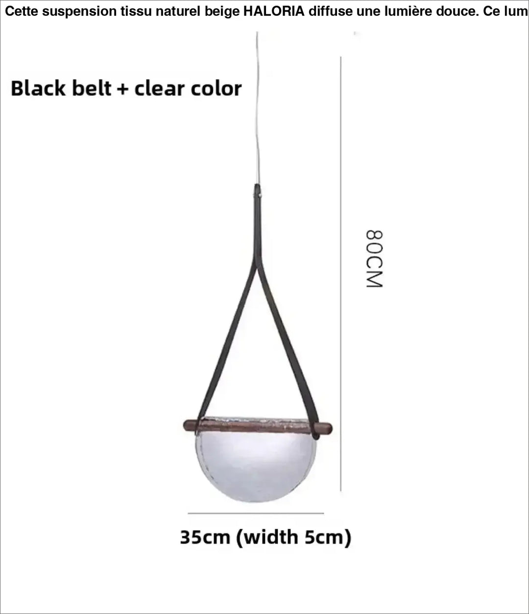 Suspension verre soufflé avec sangle cuir ambiance chic