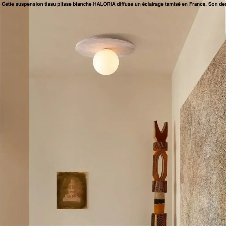 Plafonnier design en Pierre clair et globe en verre blanc moderne

