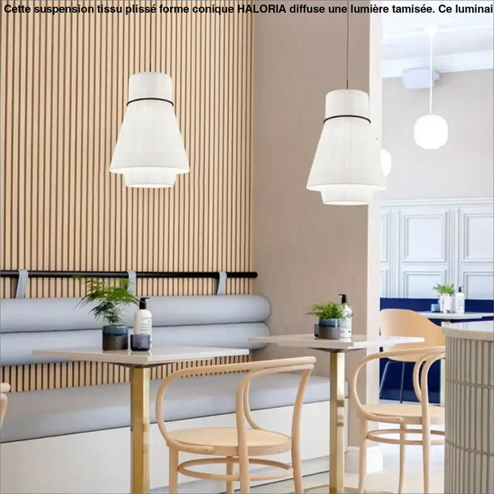 Suspension Tissu Plissé Forme Conique Design Moderne Chic