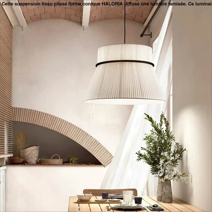 Suspension Tissu Plissé Forme Conique Design Moderne Chic