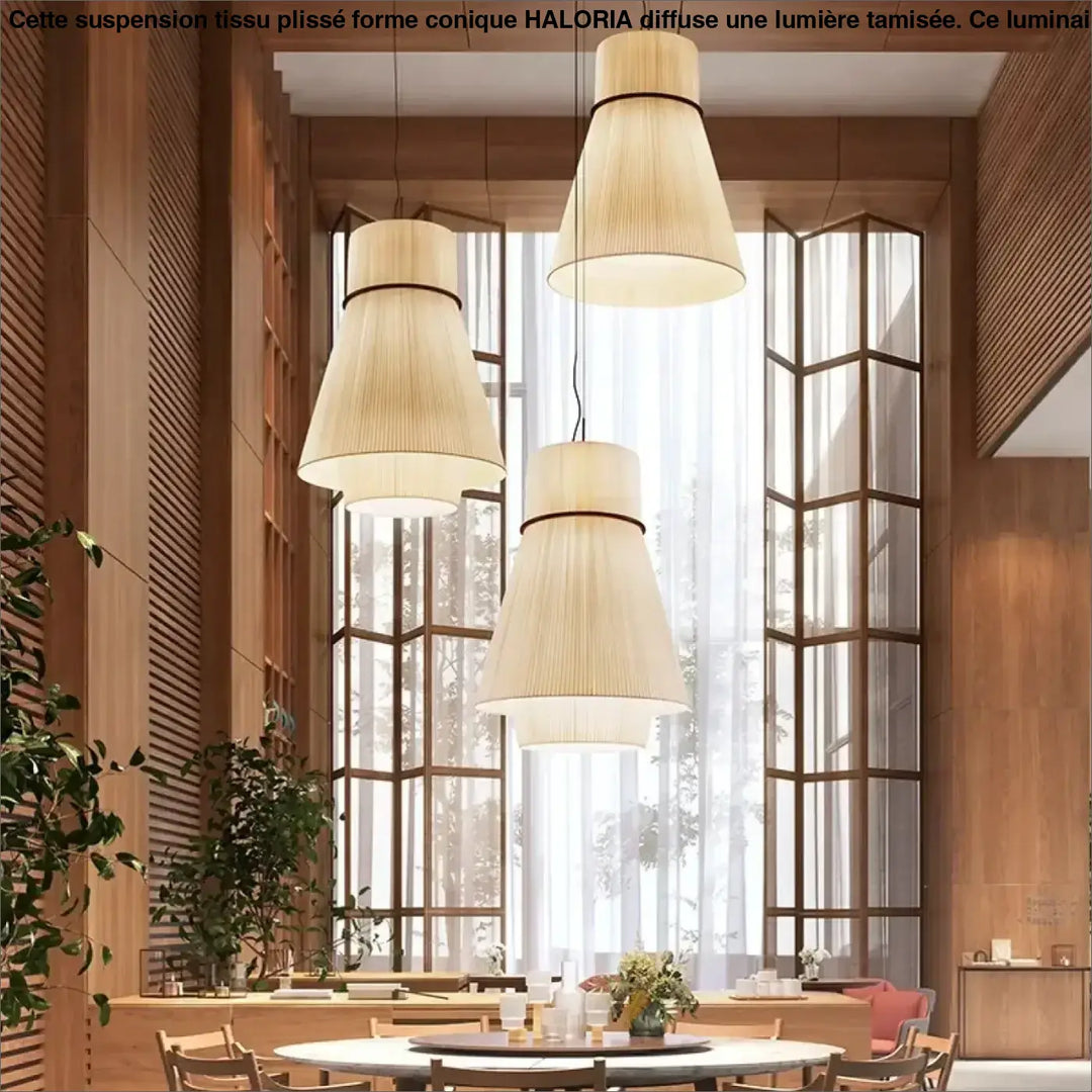 Suspension Tissu Plissé Forme Conique Design Moderne Chic