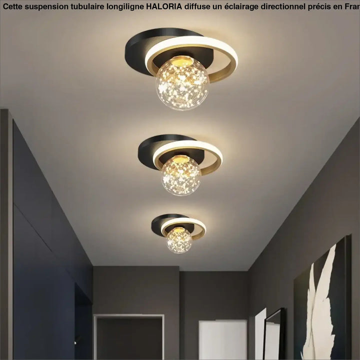 Plafonnier design avec boule cristal et lumière tamisée