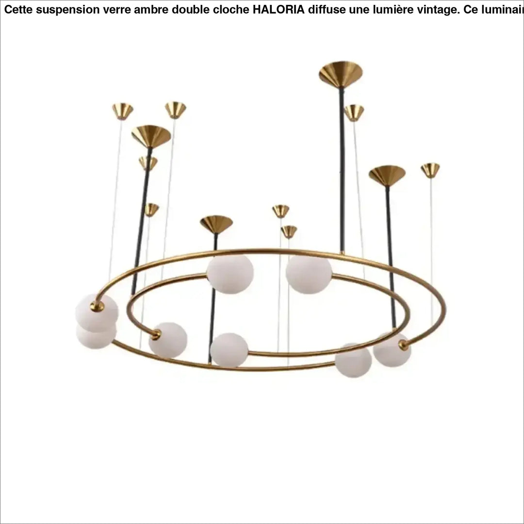 Suspension Circulaire Aérienne À Globes En Verre Et Métal Doré

