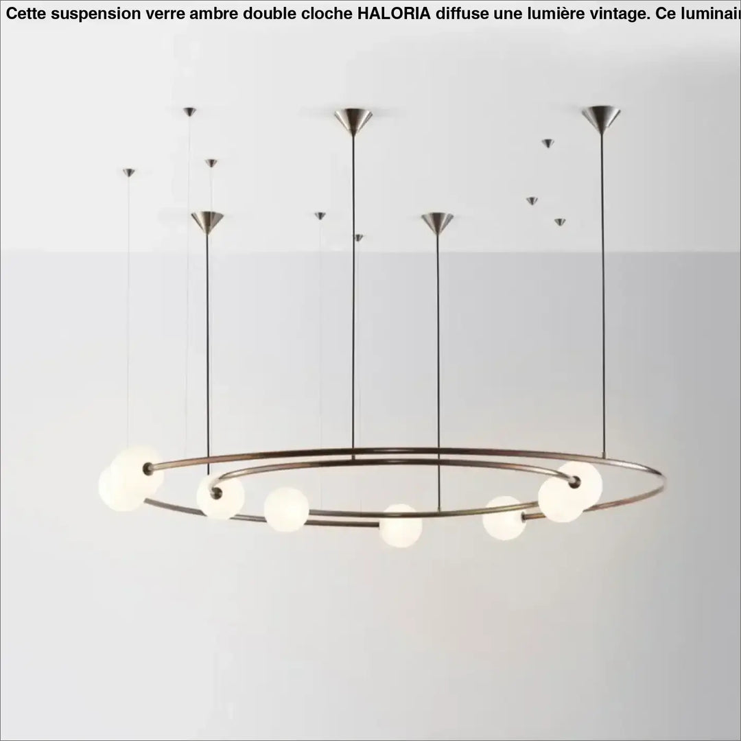 Suspension Circulaire Aérienne À Globes En Verre Et Métal Doré

