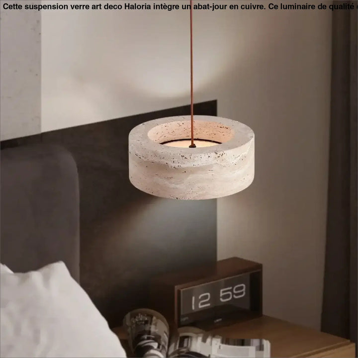 Suspension luminaire rond en pierre travertin design