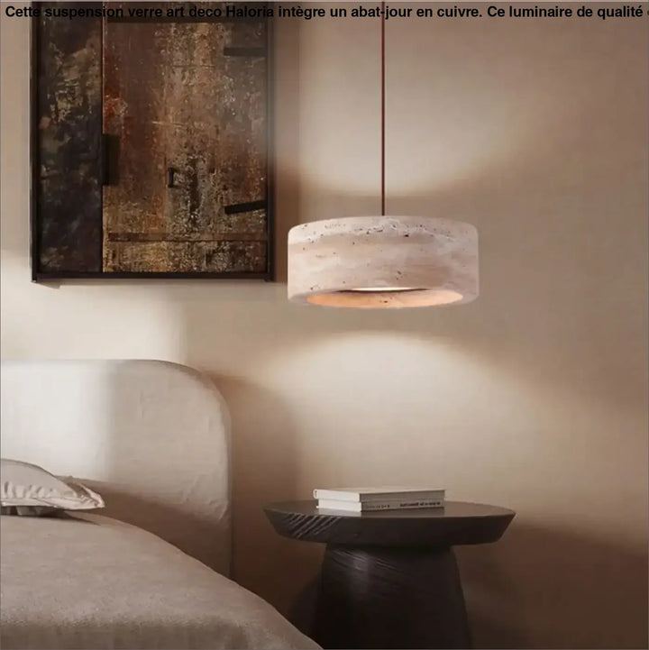 Suspension luminaire rond en pierre travertin design