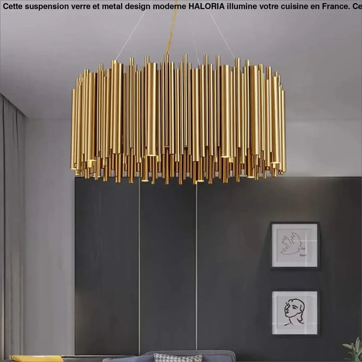 Suspension design dorée tubes métalliques élégante