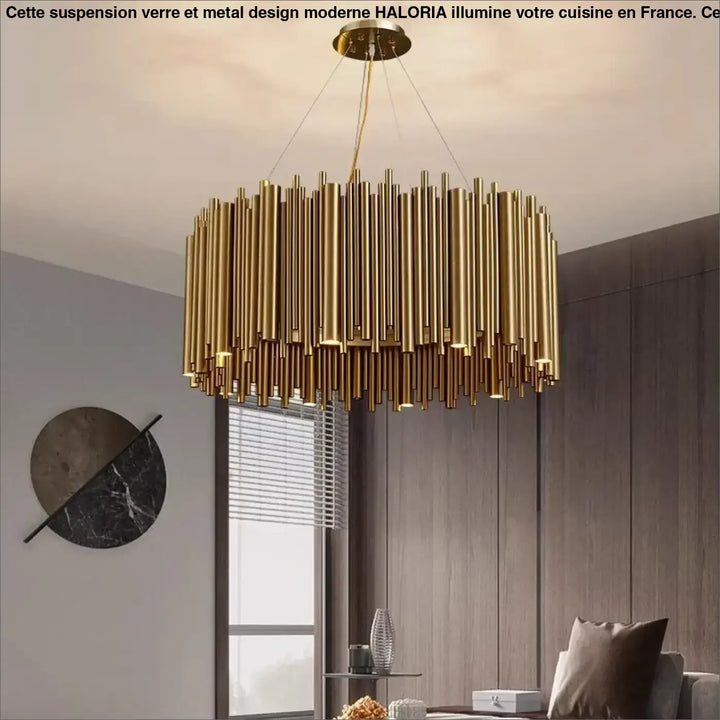 Suspension design dorée tubes métalliques élégante