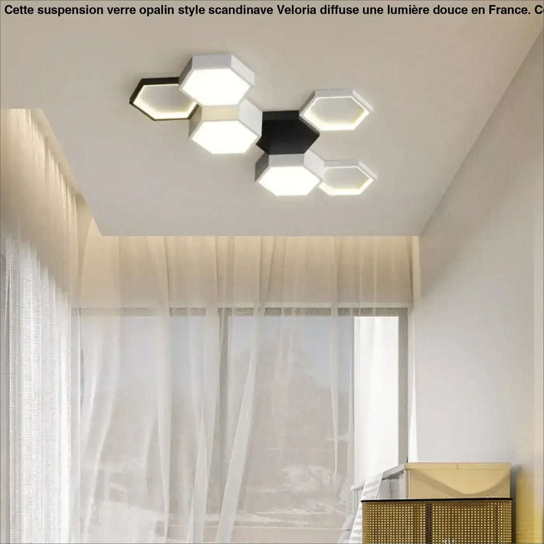 Plafonnier LED moderne à hexagones blancs et noirs imbriqués

