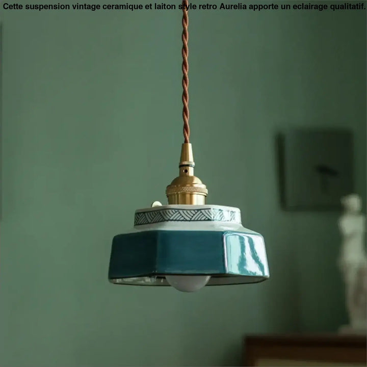 Suspension Vintage Céramique et Laiton Style Rétro Élégant