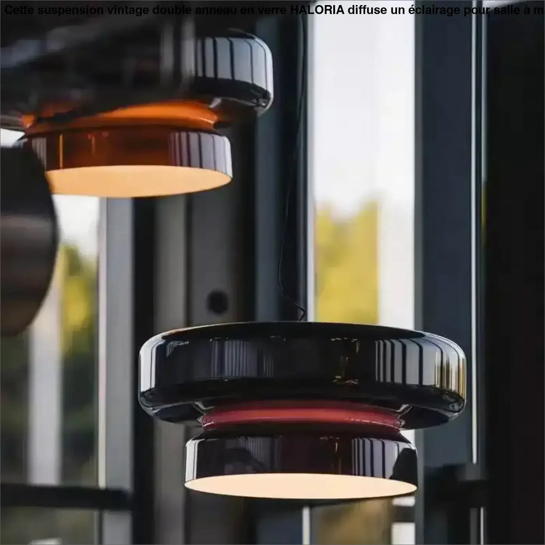 Suspension vintage double anneau en verre pour salle à manger

