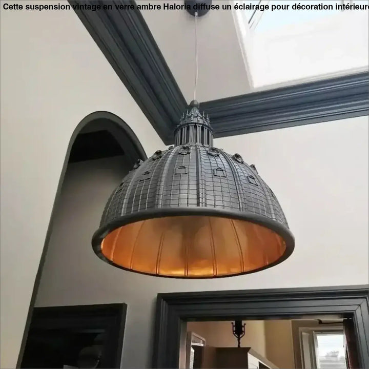 Suspension luminaire industriel en métal gris foncé avec intérieur cuivre chaud pour salle à manger par roomlumi
