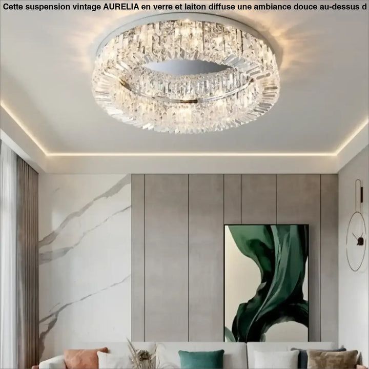 Plafonnier cristal LED rond moderne pour salon élégant


