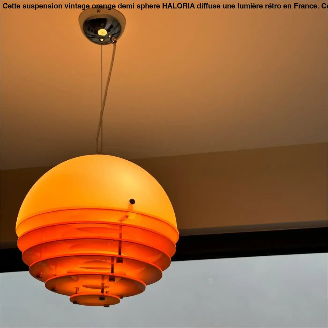 Suspension vintage orange demi-sphère design rétro lumineux


