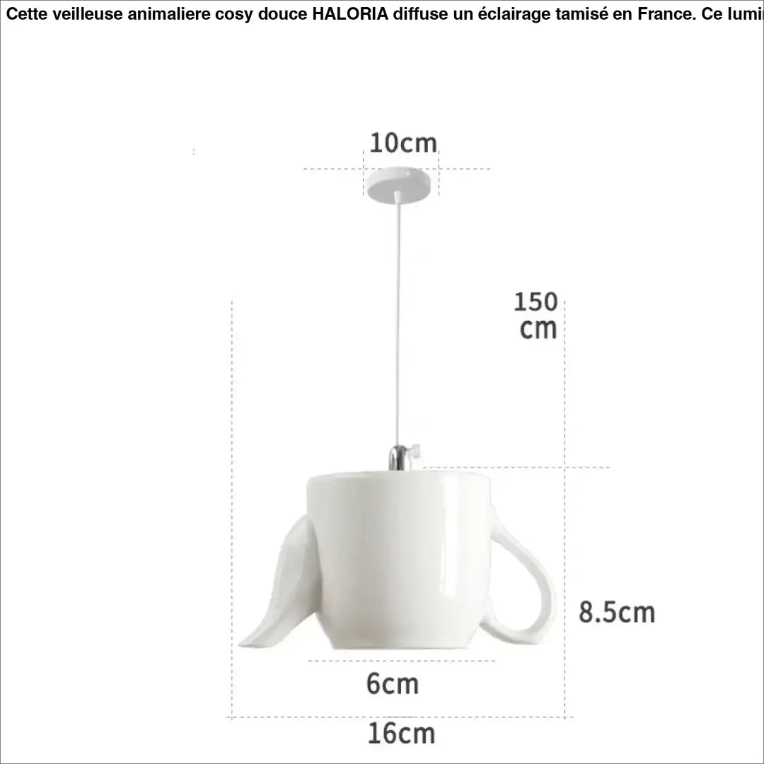 Suspension luminaire en céramique blanche en forme de tasse avec poignée intégrée et finition brillante style intemporel