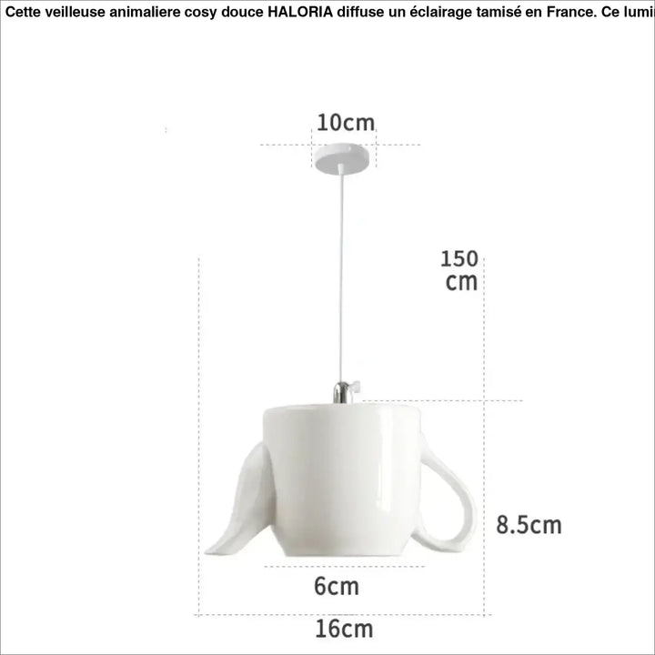 Suspension luminaire en céramique blanche en forme de tasse avec poignée intégrée et finition brillante style intemporel