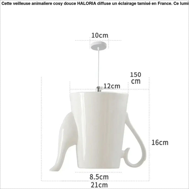 Mug blanc en céramique avec anses éléphant et finition brillante dans le style intemporel suspension luminaire ceramica