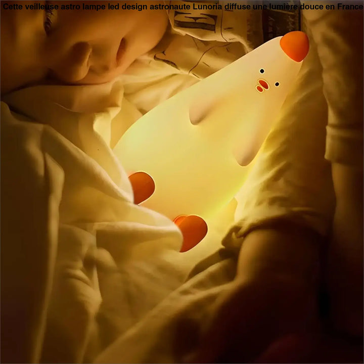 Veilleuse astro lampe led design en forme de poussin jaune doux lumineux avec pieds et bec orange lunoria