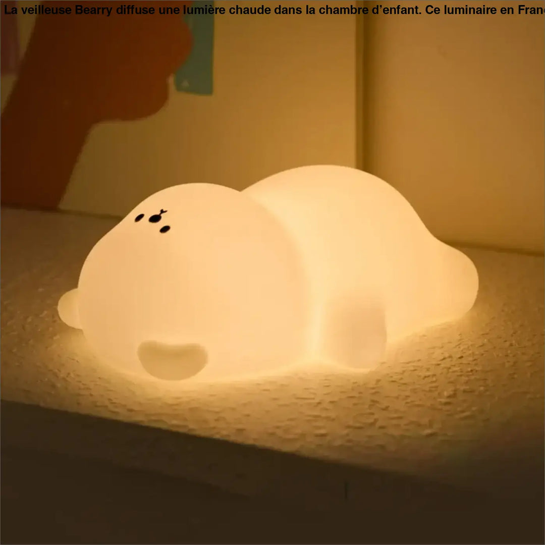 Veilleuse bearry en silicone blanc doux en forme d animal endormi pour une lumière douce et des instants précieux