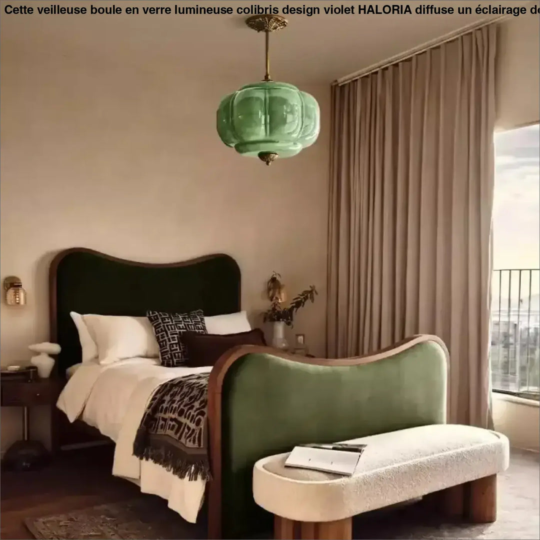 Suspension luminaire homilo en verre translucide vert jade avec fixation métal finition laiton pour décoration intérieure art déco