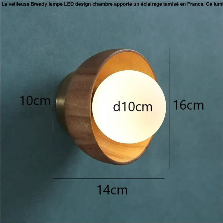 Applique murale design rond en bois et verre lumière douce