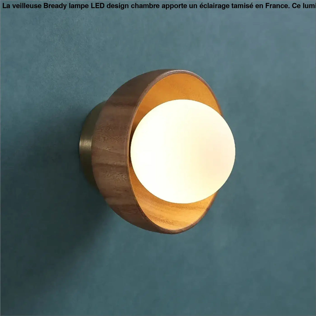Applique murale design rond en bois et verre lumière douce