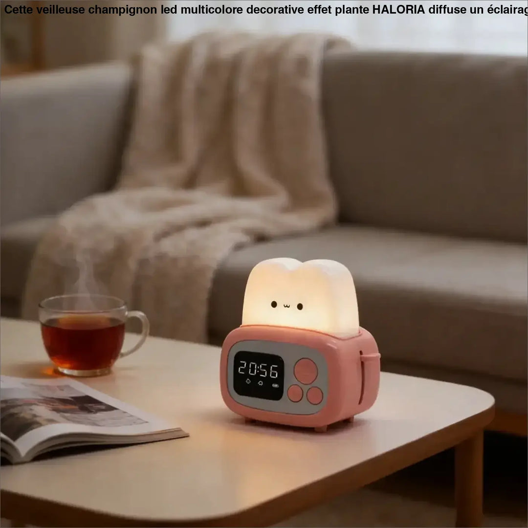 Veilleuse réveil kawaii amilo en forme de dent rose avec affichage digital et design doux lumineux